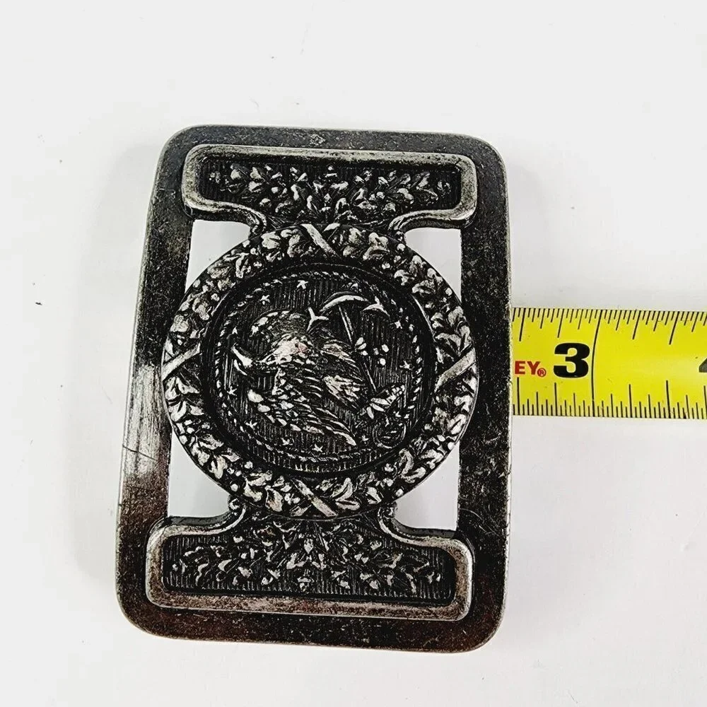 Vintage Silver Belt Buckle Western Rodeo‎ Cowboy American Eagle USA Patriotic